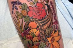 A bountiful cornucopia. .
.
.
#tattoo #tattooart #cornucopia #bountifulharvest #harvestmoon #fruittattoo #floralart #langdaleart #mediapa #philadelphia #flowertattoo #rose #lillies #grapes #foodtattoo