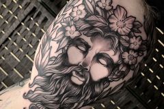 Zeus on a hefty bicep.  #tattoo #zeus #zeustattoo #greekgodstattoo #philadelphiatattoo #malvernpa #andromedatattoostudio #langdaleart #blackworktattoo #blackandgraytattoo